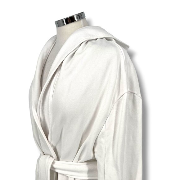 Mantra Los Angeles White Cotton Hooded Bathrobe Pockets Belt Womens Medium - Picture 4 of 9